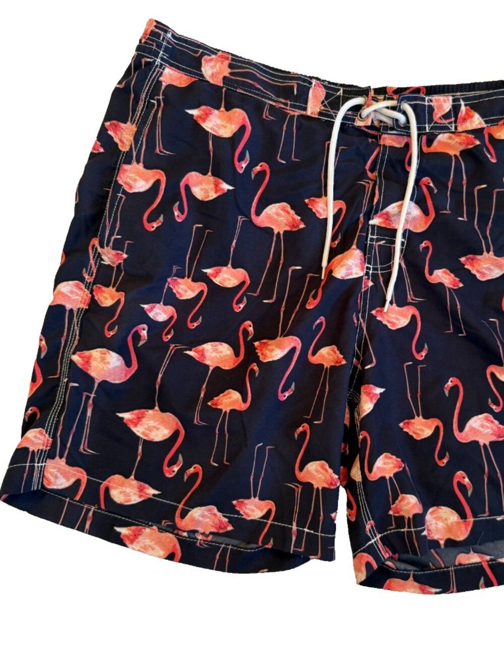 TRUNKS SURF & SWIM FLAMINGO PRINT NAVY BLUE PINK LINED SHORTS MENS SIZE XL